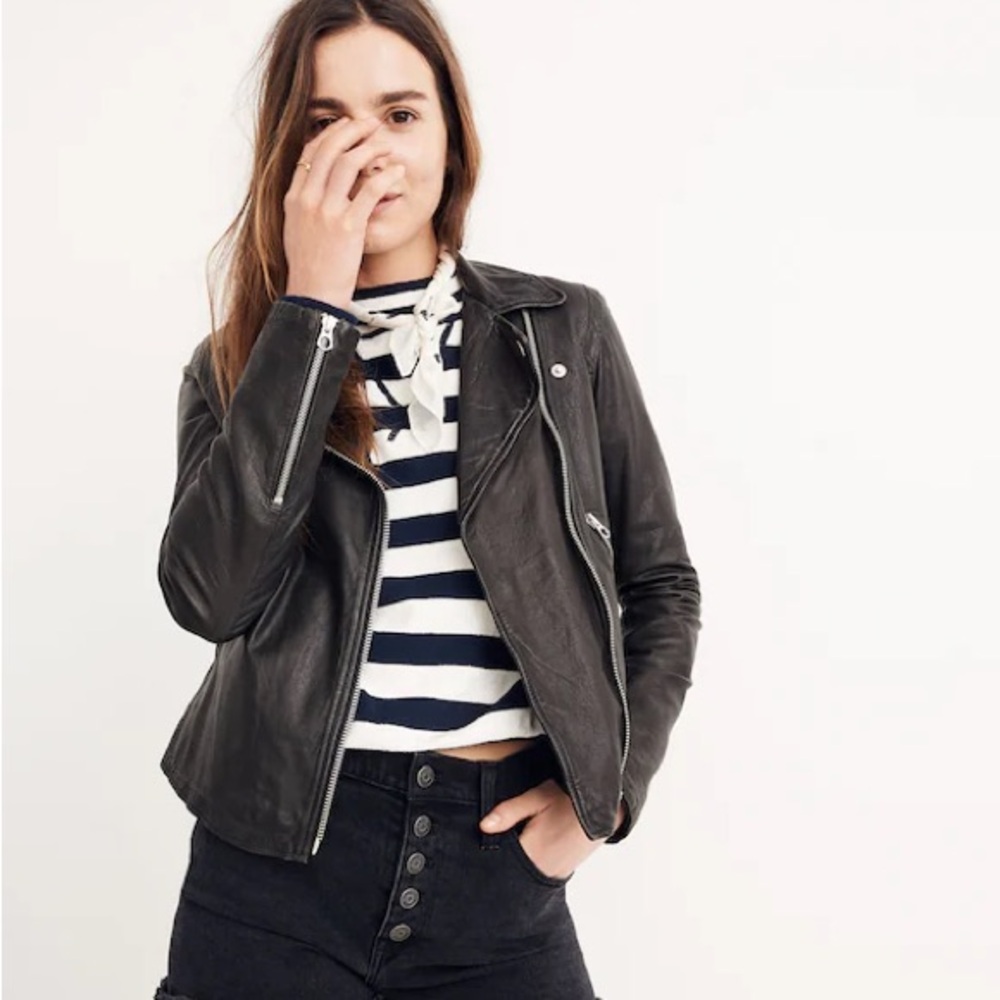 Madewell The Washed Leather Motorcycle Jacket (True Black)